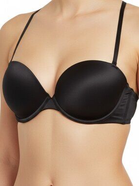 MAIDENFORM Sweet Nothings Strapless Bra 38D Black Convertible Plunge Push Up